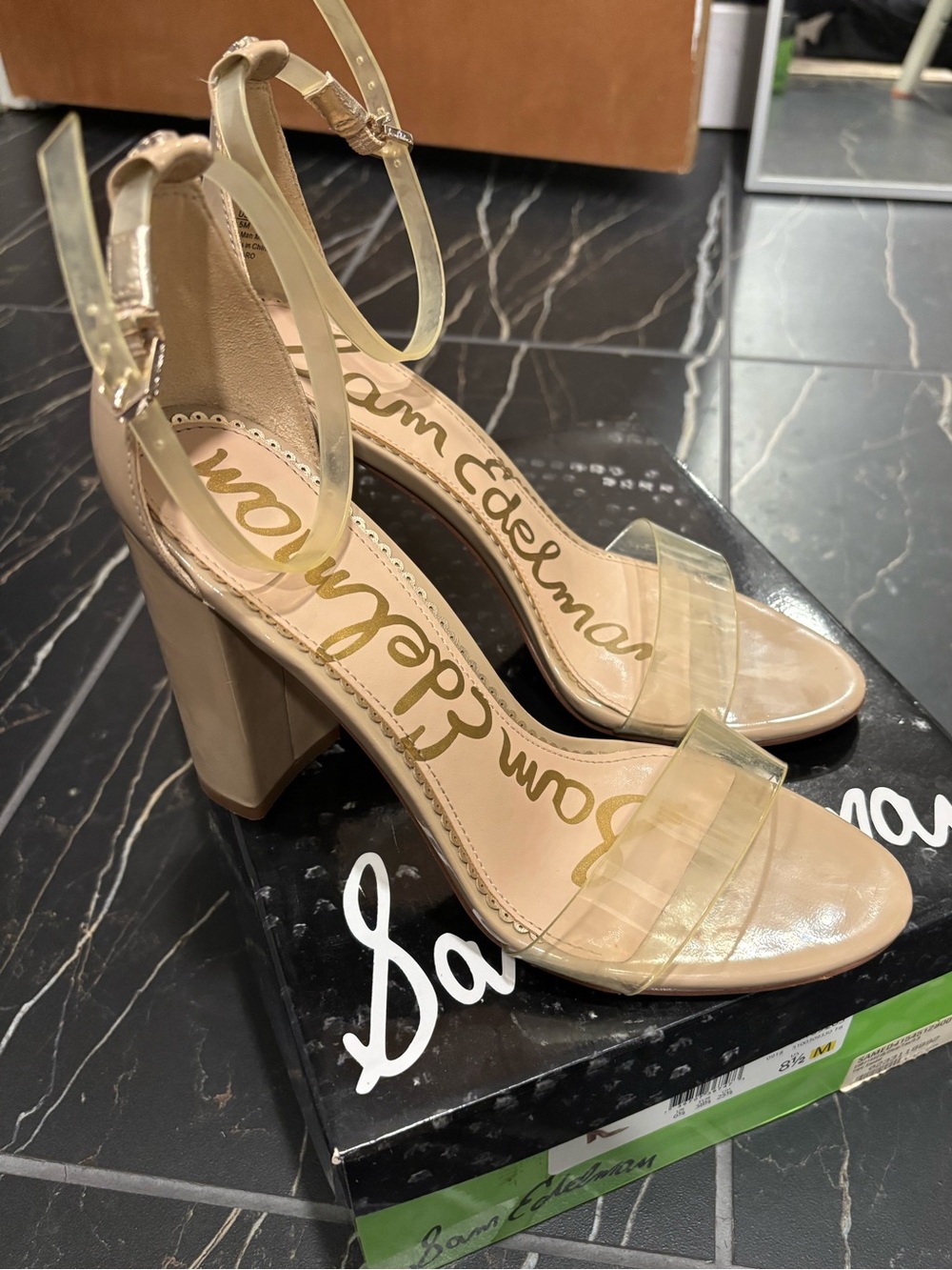 Sam Edelman Nude Clear Strap Block Heel Sandals